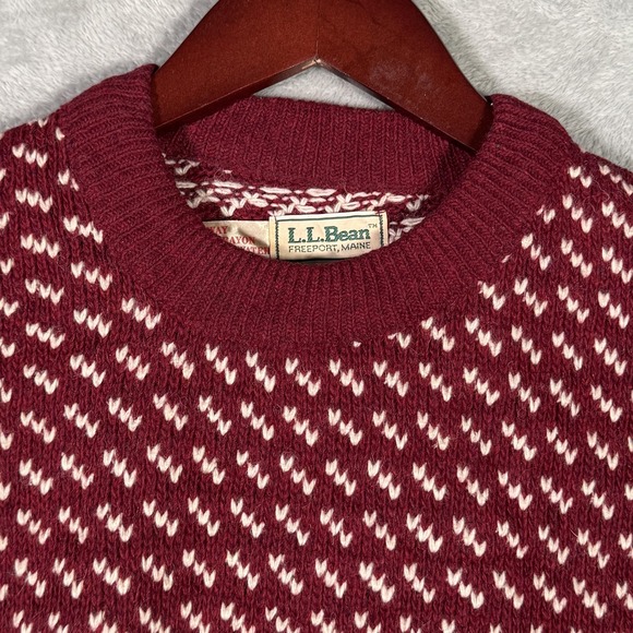 L.L. Bean Sweaters - Vintage LL Bean Sweater Womens S Red Wool Fair Isle Crewneck Norway Heavyweight
